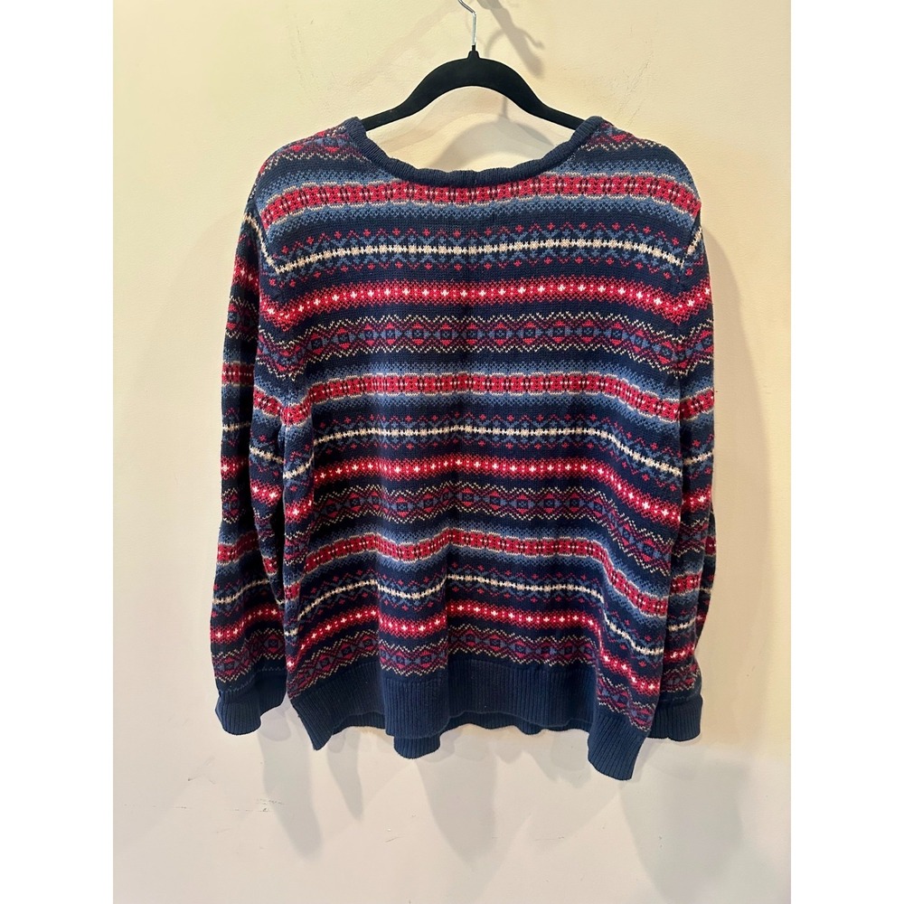 Pendleton Vtg Fair Isle Sweater Size 2XL Red White Blue 100% Cotton Crewneck